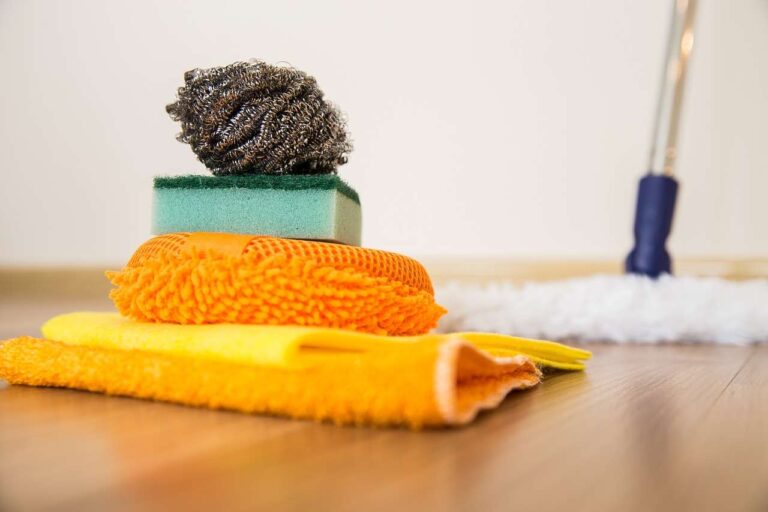 Cleaning supplies on top of floor