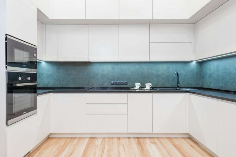 Interior of white modern kitchen with minimalist design