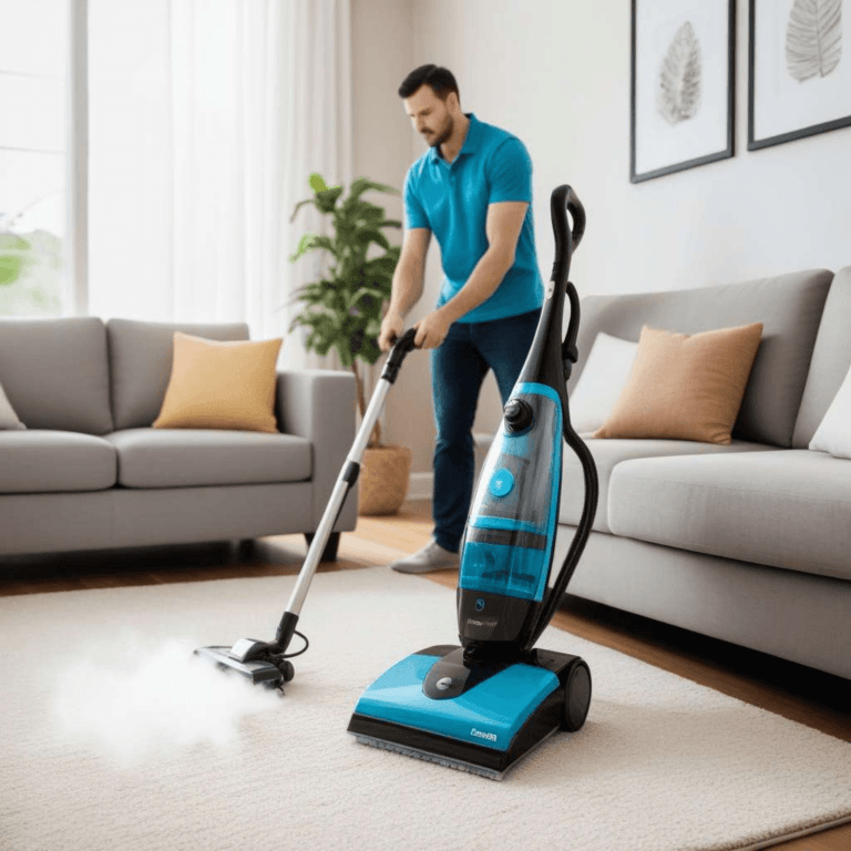 Man cleaning carpet
