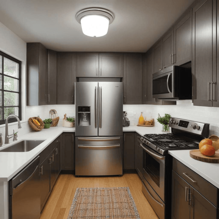 Kitchen containing stainless steel appliances