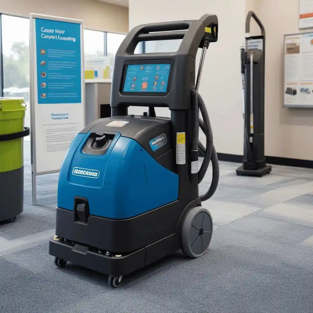 A close-up of a well-organized display showcasing essential features of high-quality carpet cleaning equipment. 