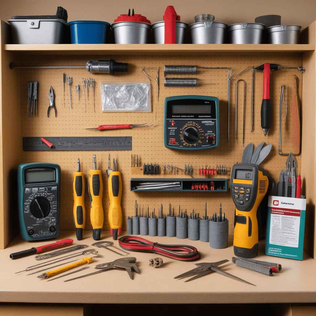 How to Replace a Dryer Heating Element: A Step-by-Step Guide 3 A well-organized workbench displaying all the essential tools for replacing a dryer heating element. The tools include a new heating element specifically labeled for a dryer model, a torx head screwdriver, safety gloves, and a multimeter.