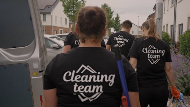 The Cleaning Team crew in branded shirts arriving at a job in Dublin