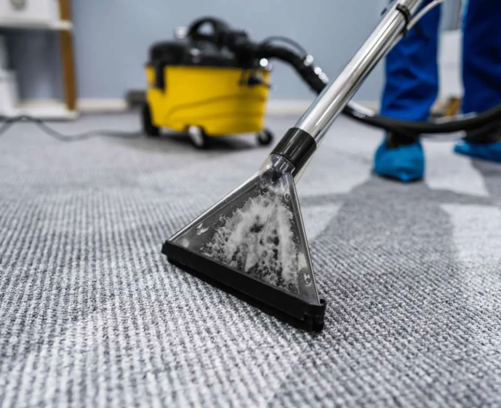 a professional cleaner cleaning the living room carpet