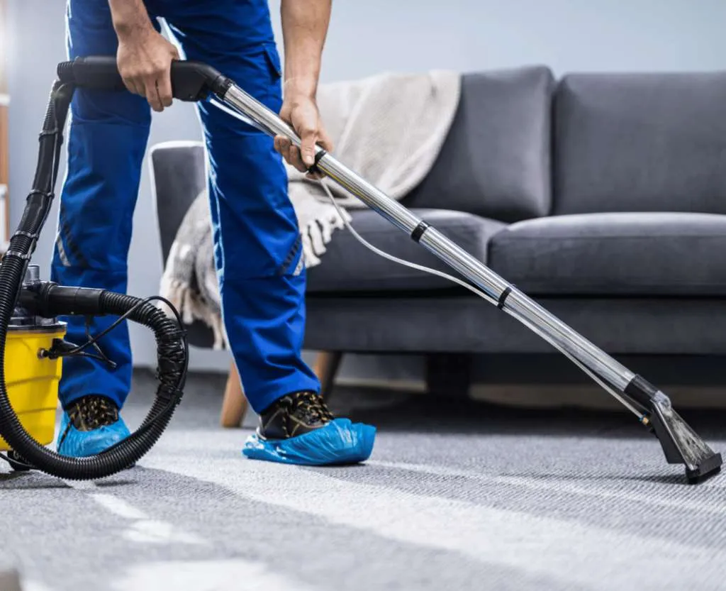 a professional cleaner cleaning the living room carpet