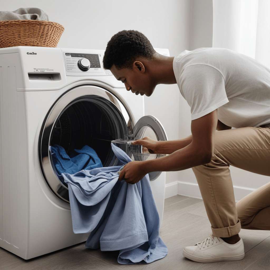 an image of a person inspecting the clothes from the dryer