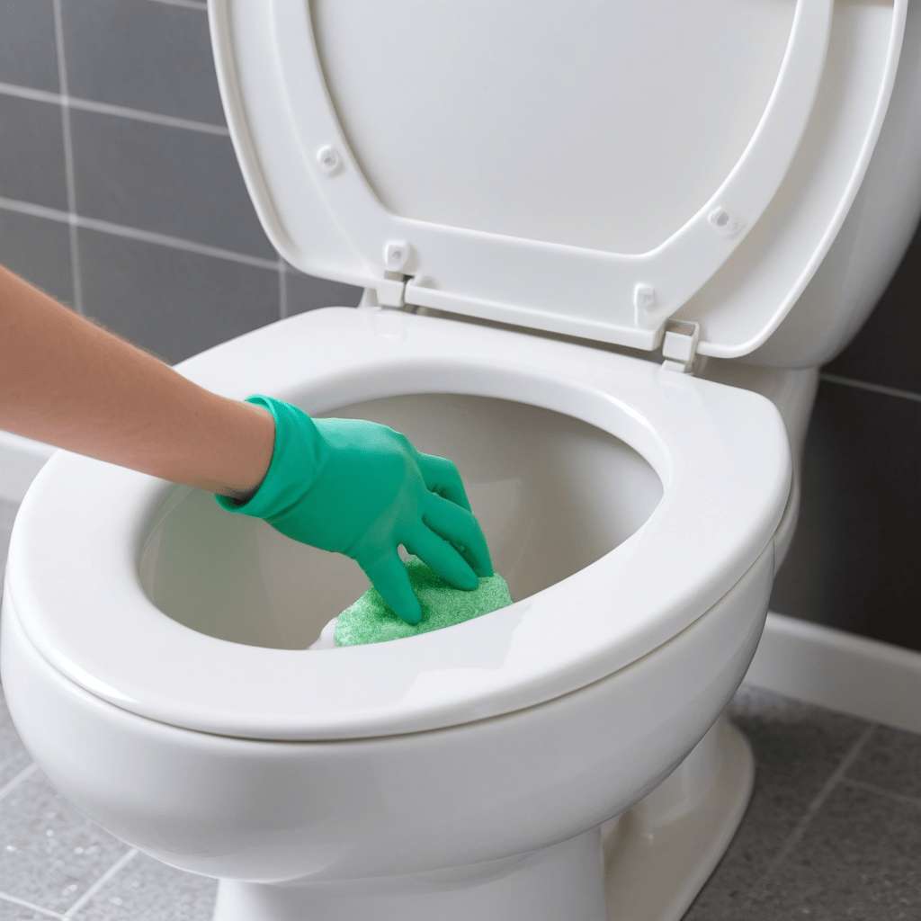 Woman cleaning toilet