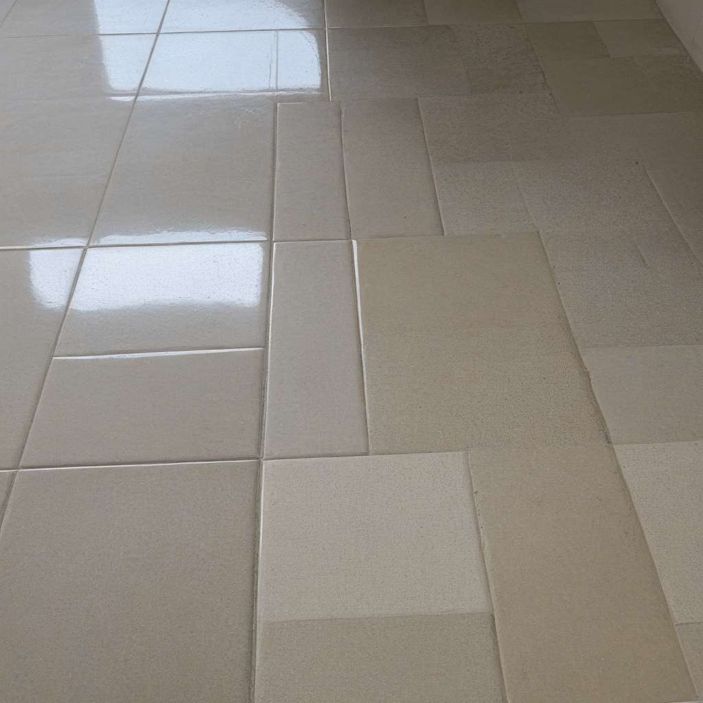 A close-up view of a tiled floor with one section freshly cleaned and gleaming, while another section shows a dull, uncleaned area.